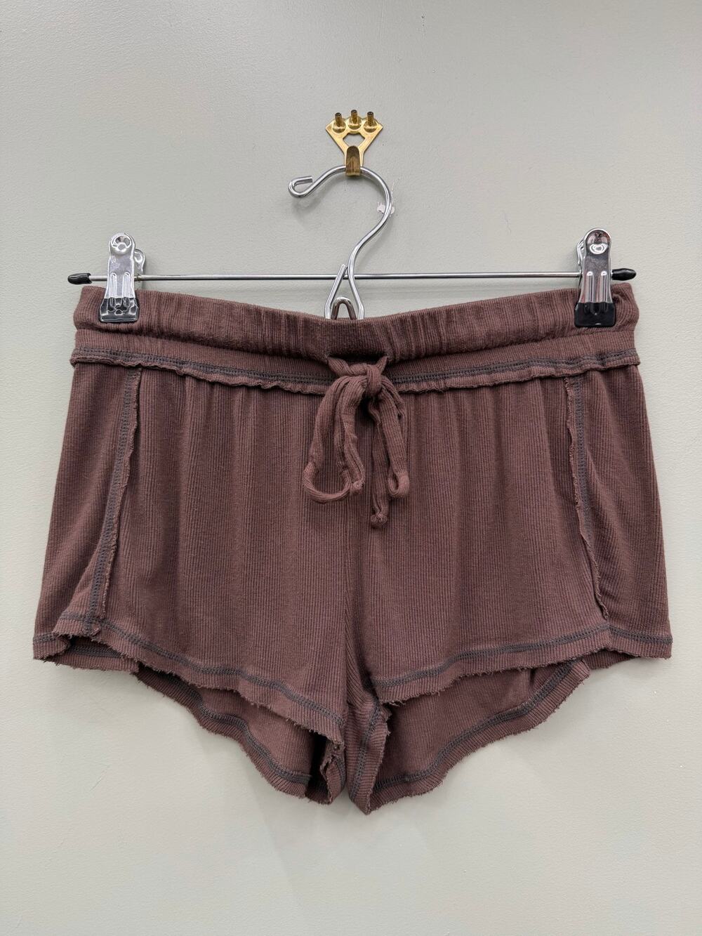 Out From Under Sweet Dreams Shorts S Brown Low Rise Raw Seam Lounge Y2K